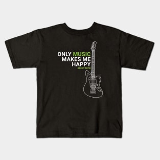 Only Music Makes Me Happy Offset Style Electric Guitar Outline Kids T-Shirt